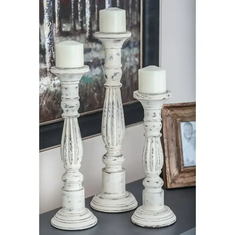 

Free Shipping 3 Candle White Mango Wood Candle Holder, Set of 3