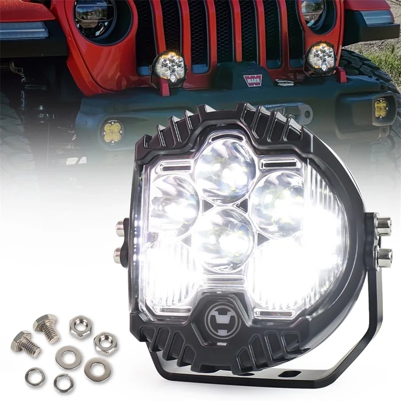 

EURS 1pcs 5 Inch LED Headlights DRL Hi/Lo Beam 50W 5000LM 6LEDS For Niva Motorcycle Jeep Wrangler Lada Offroad 4x4 UAZ 12V 24V