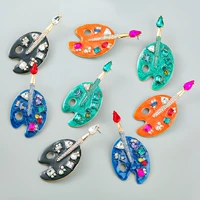 jijiawenhua new four color rhinestone drip oil painting board shape dangling womens earrings fashion statement cute jewelry