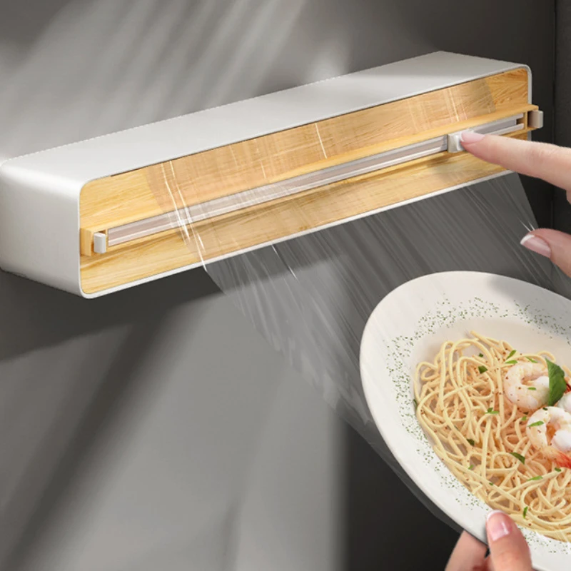 

Plastic wrap cutter with sliding knife kitchen wall-hanging refrigerator with magnetic box dispensador papel aluminio y film