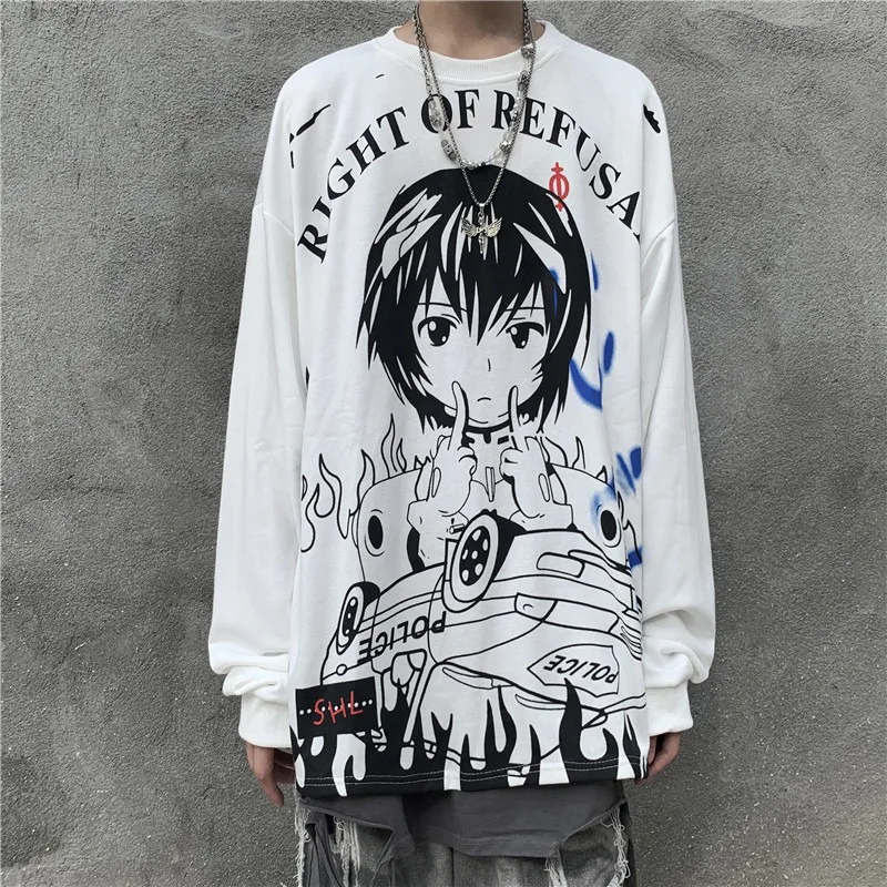 

Hip Hop T-shirt Anime print Print Long-sleeved shirt vintage pulovers clothes Spring High Street Long Sleeves Pullover Top