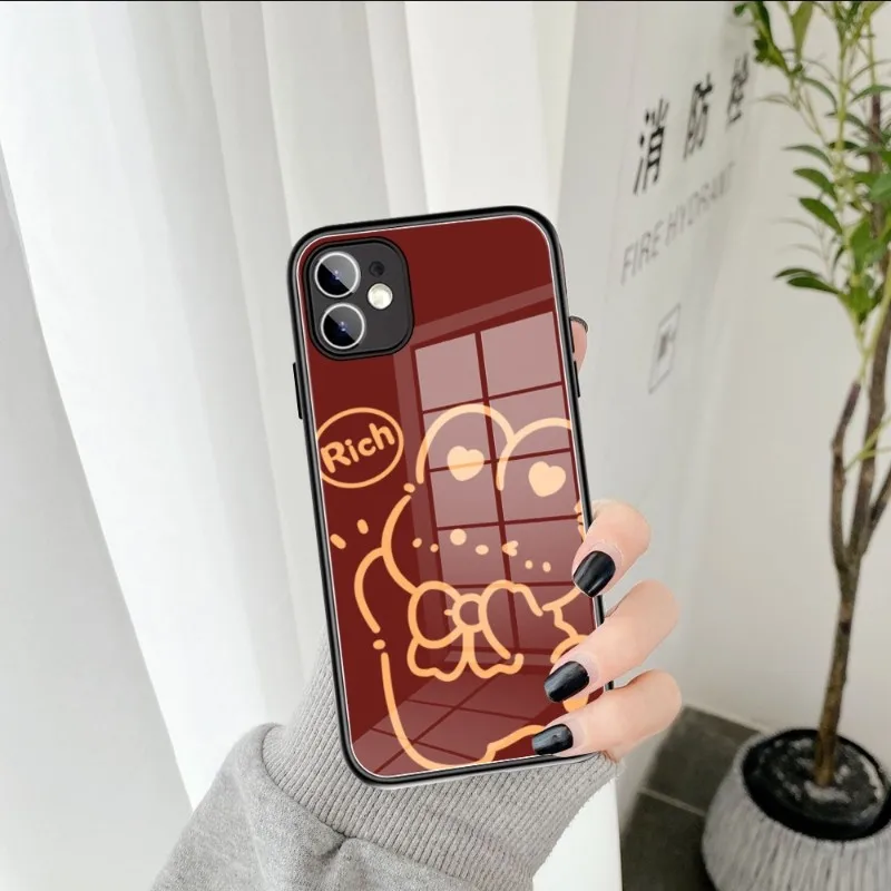 Cute rabbit animal Phone Case Glass for IPhone 11 12 13 14 Pro XR XS MAX 8 X 7 14 Plus SE 13 Pro Design Iphone Covers
