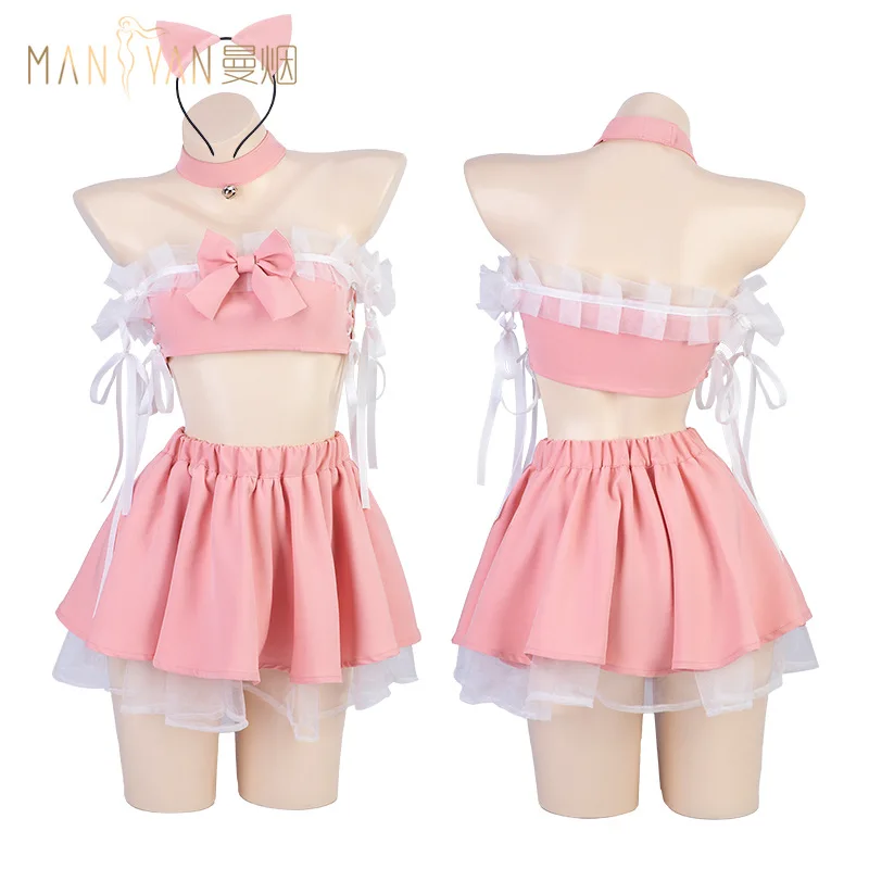 Кавайное сексуальное нижнее белье костюм в виде кошки женское розовое платье