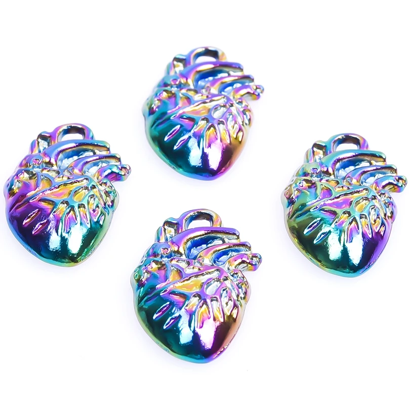 

5pcs/Lot Punk Rainbow Color Heart Visceral Vessel Shape Pendant Metal Alloy Charms Fit Bracelets DIY Jewelry Making Material