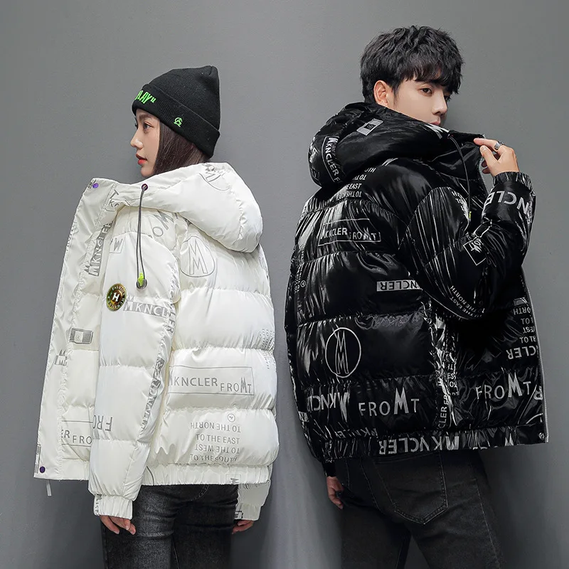 New Winter Printed Down Jacket Men's Short Thick Warm White Duck Down Trend Youth Student Coat 2219