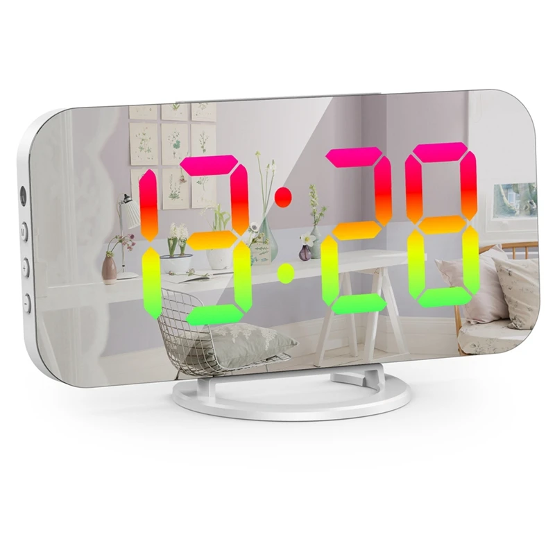 Digital Alarm Clock,6.5 Inch Display LED Mirror Electronic Clocks,Dual USB Charging Ports,For Bedroom Home Office