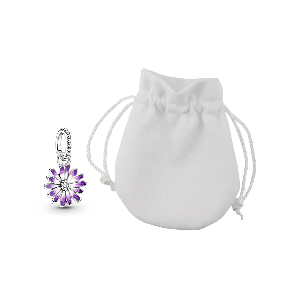 

100% S925 Purple Daisy Silver Plated Pendant (Bag Included) Fit For Ladies Original Pandora Bracelet DIY Jewelry Party Gifts