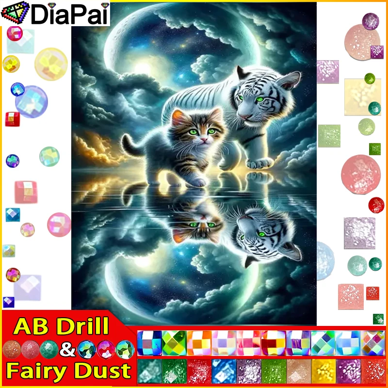 DIAPAI Фея Пыль AB Полная алмазная живопись &quotКошка Тигр Животное&quot Смола Дрель