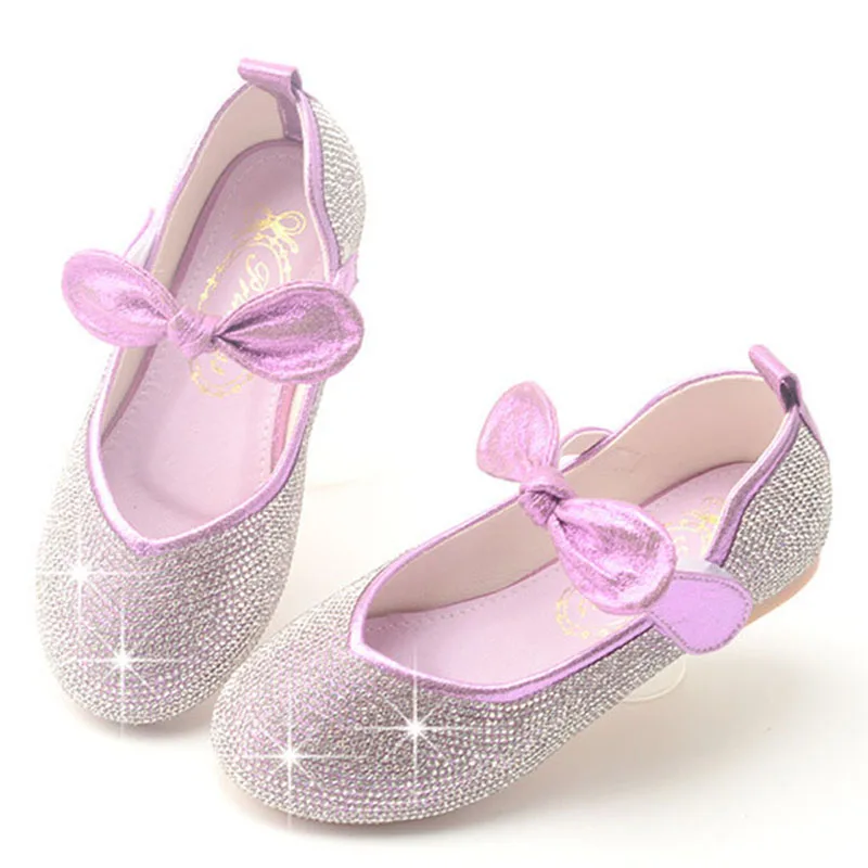 Zapatos de cuero para niñas, calzado de princesa Multicolor con lentejuelas, lazo de Velcro, fiesta de boda, zapatos planos de flores para niña