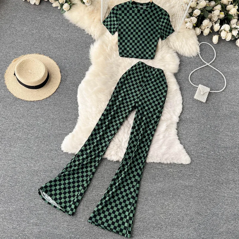 Женский комплект в стиле ретро облегающий короткий топ с коротким рукавом и