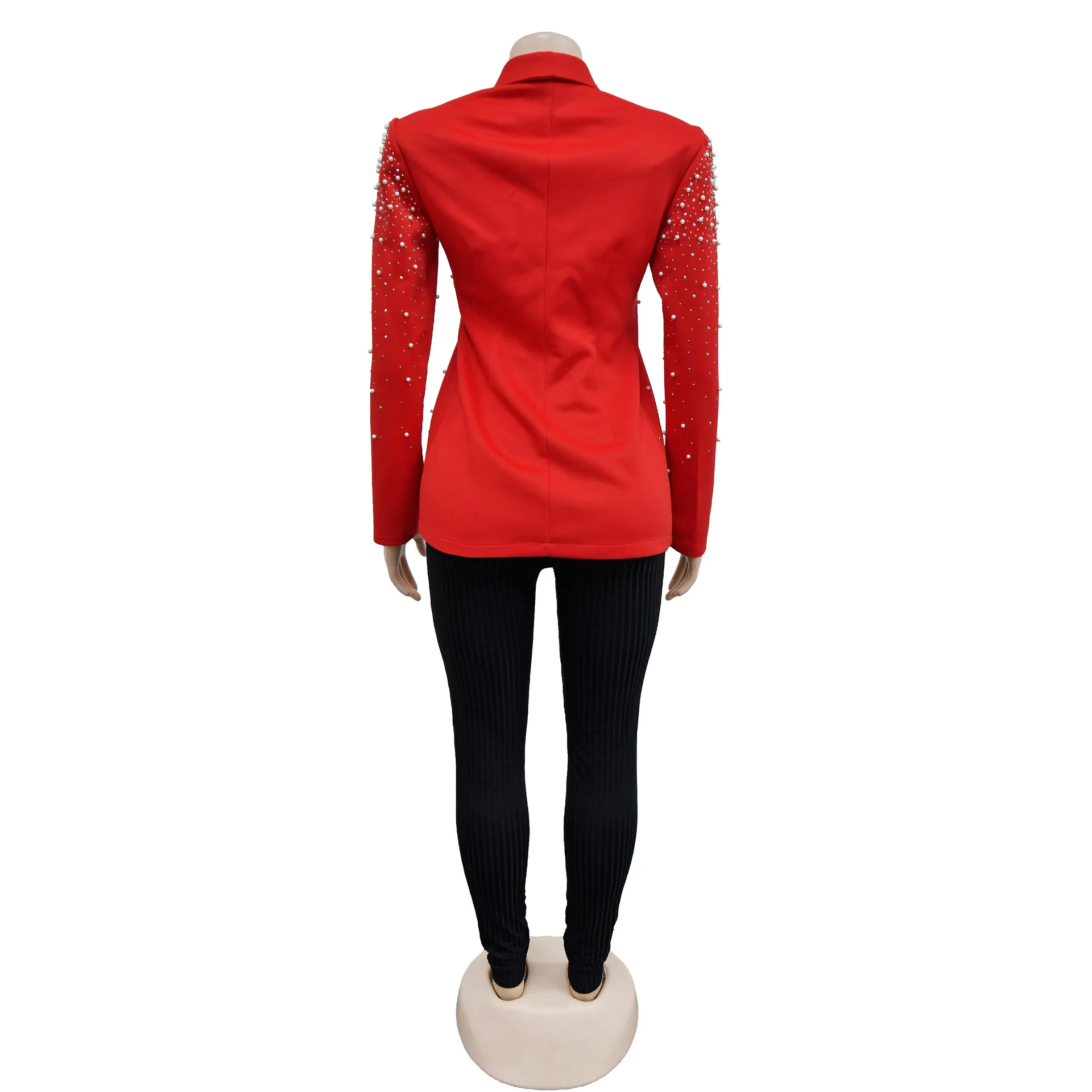 Elegant Beading Women Blazer Solid Single Breast Blazer 2023 Autumn New Popular Workout Activewear Coat Office Lady Jacket
