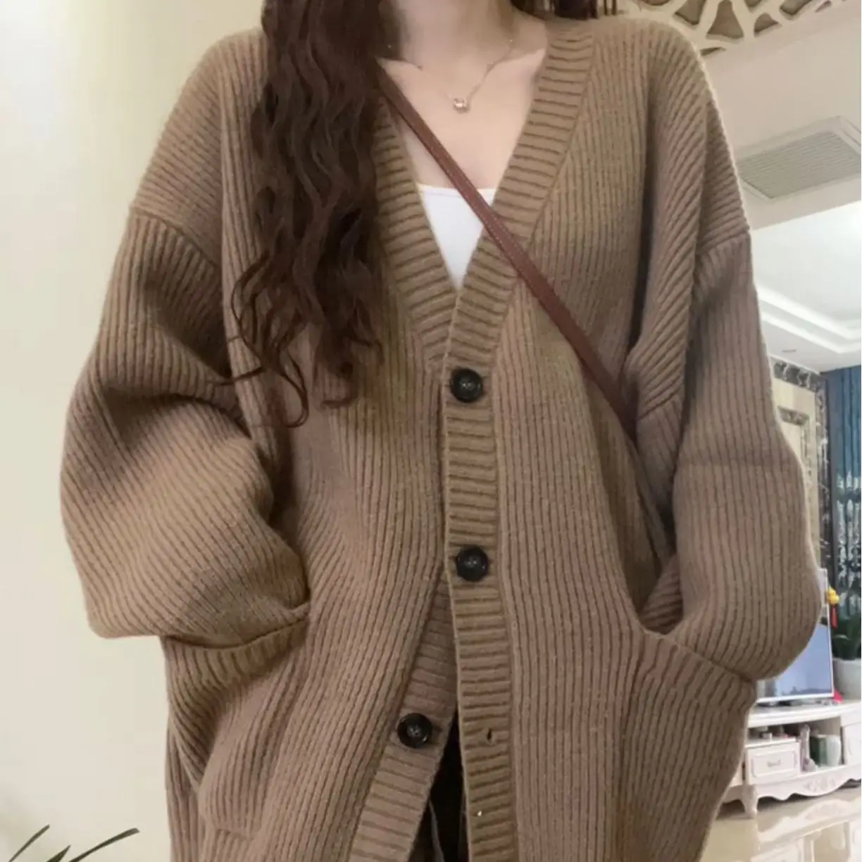 

Japanese Autumn Women pure color sweater Cardigan Casual Loose Sweater Fashion simple gentle Knitted Jacket Y2k Korean coat