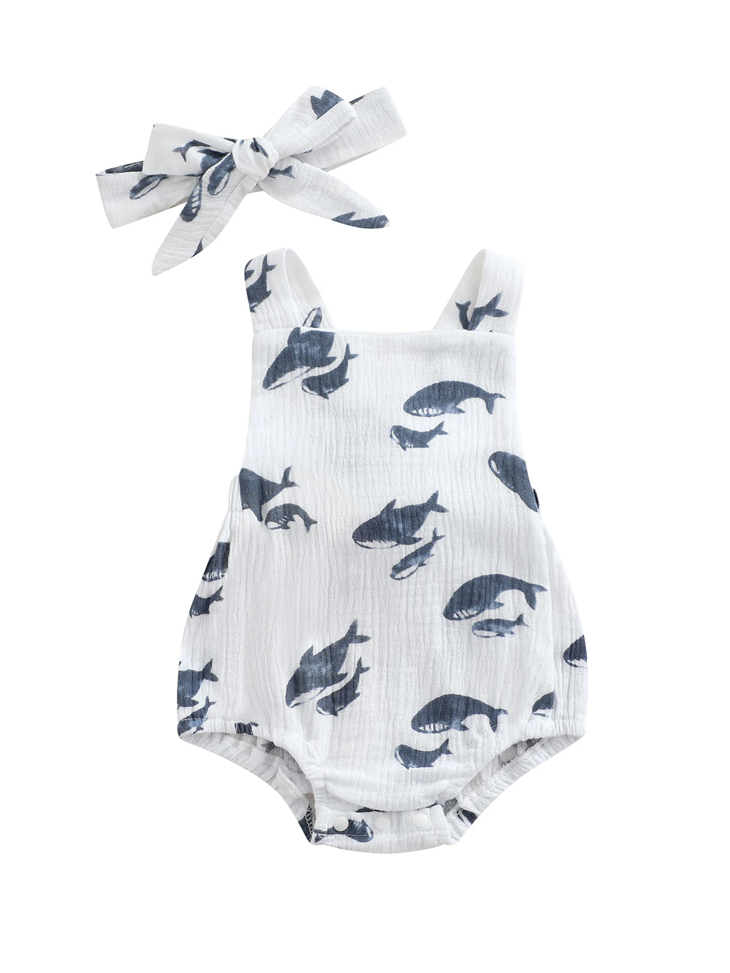 

Комбинезон для новорожденных девочек, комбинезон без рукавов с принтом, комбинезон с открытой спиной и повязкой на голову, летняя одежда