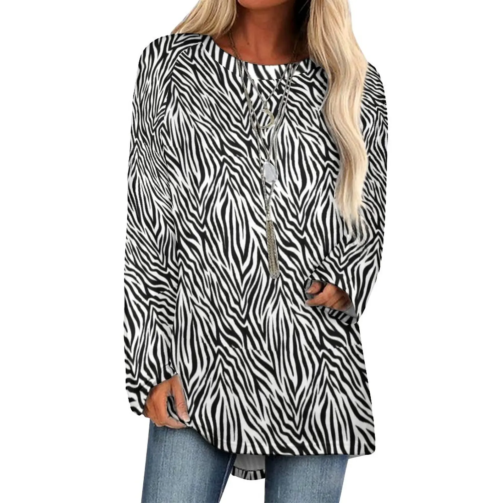 

Zebra Stripes T-Shirt Animal Skin Print Street Style Long-Sleeve T-Shirts Trendy Kawaii Tee Shirt Ladies Tops Big Size 3XL 4XL