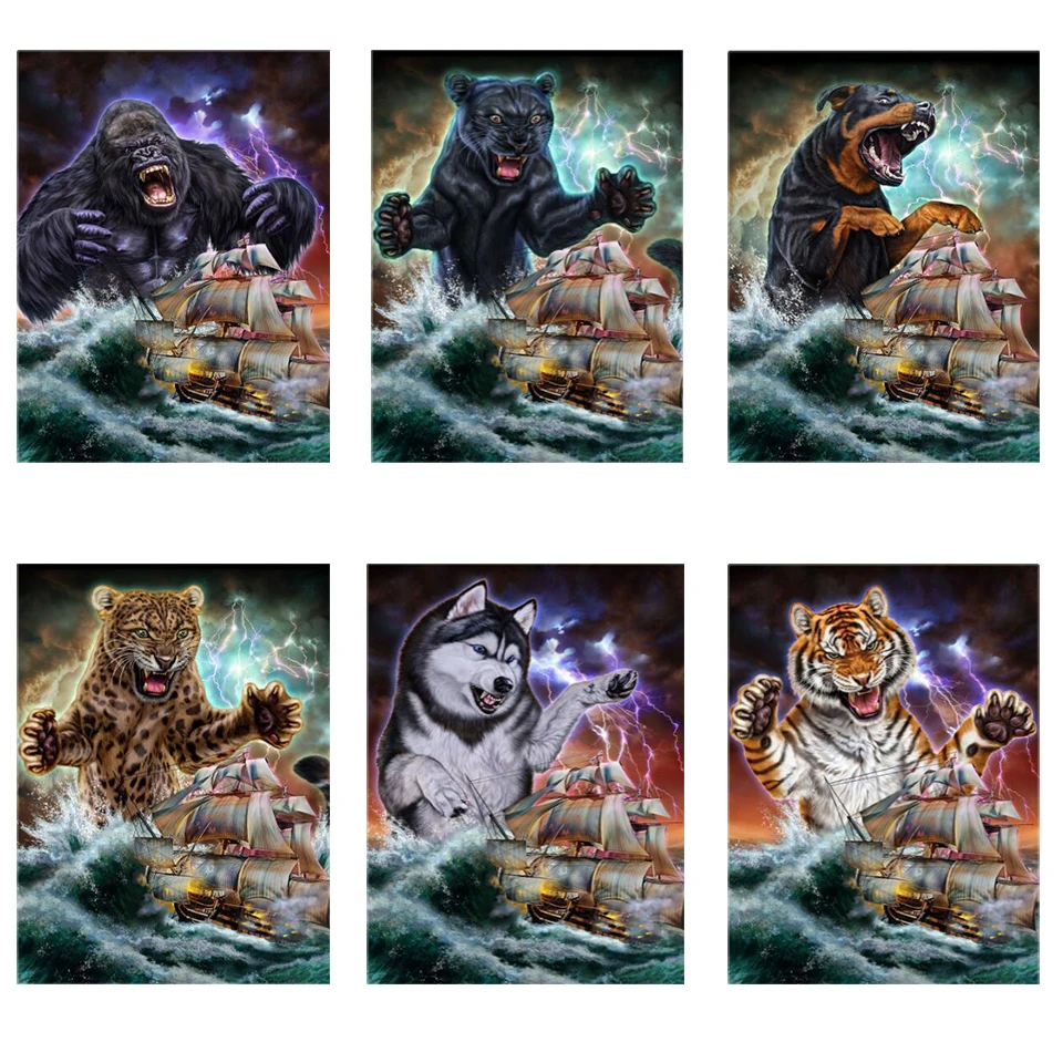 5D алмазная живопись «сделай сам», Горилла, тигр, леопард, молния, Парусная сирена, Алмазная мозаика, алмазная вышивка, вышивка крестиком, рукоделие