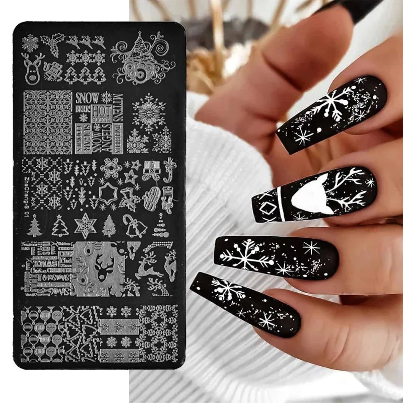 

1Pc Christmas Nail Art Stamping Plate 6*12cm Snowflake/Deer/Pine Xmas Stamping For Nail Polish Image Printing Template Tools NL1