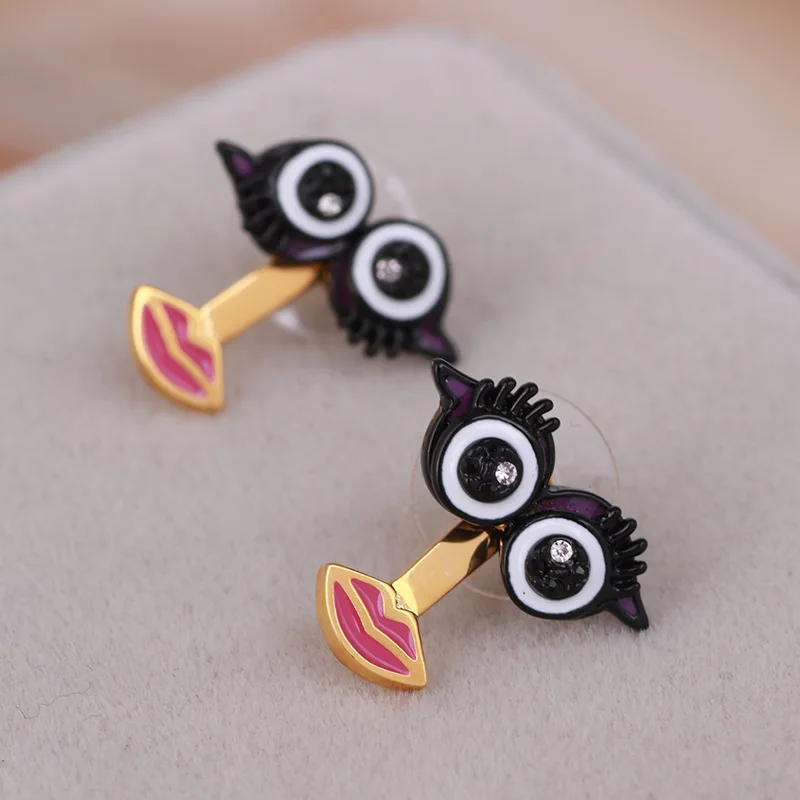 

Enamel glaze diamond eye blisters lip stud earrings