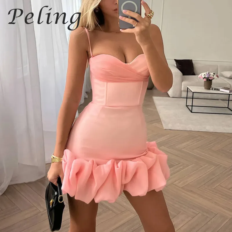 

Peling Sexy Ruffles Dress Summer Bodycon Short Elegant Dress with Padded Strapless Mesh Party Dress for Birthday Female Vestidos