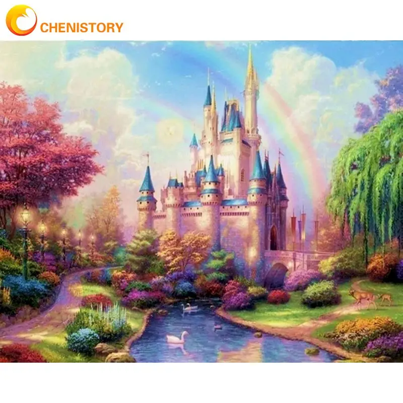 

CHENISTORY Diamond Embroidery Castle Rhinestone Picture Diamond Painting Scenery Mountain Cross Stitch Mosaic Home Decor