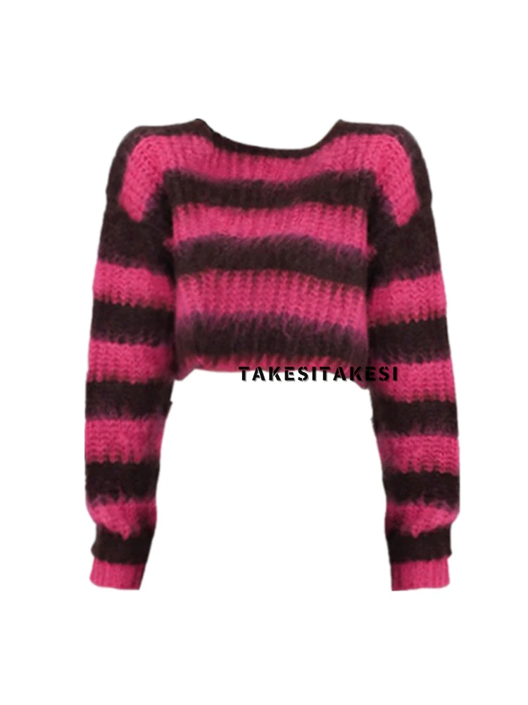 

Punk Gothic Long Sleeves Striped Thin Sweater 2022 Autumn Women Cool Slim Thin Dark Jumper Top Early Autumn Wear Streetwear