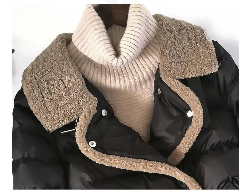 2022 Winter Thick Warm Coat   Women Clothing Fur Collar Patchwork Down Cotton Padded Jacket Female Elegant Short Parkas