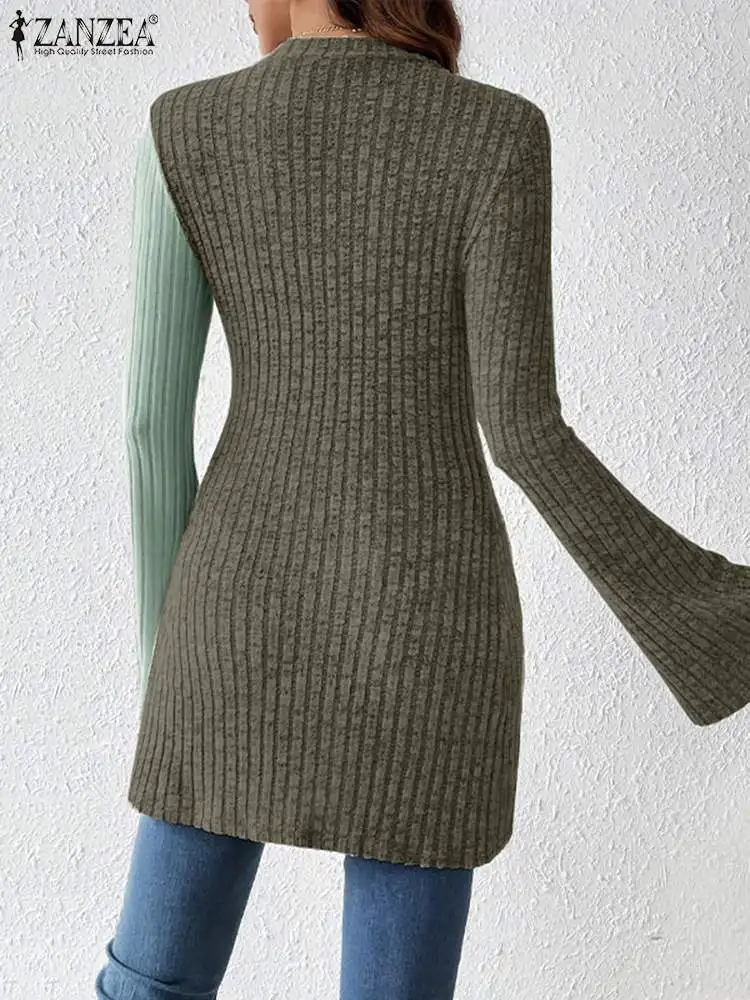 Длинные Блузки ZANZEA с длинным рукавом и Боковым Разрезом осень 2024 облегающие