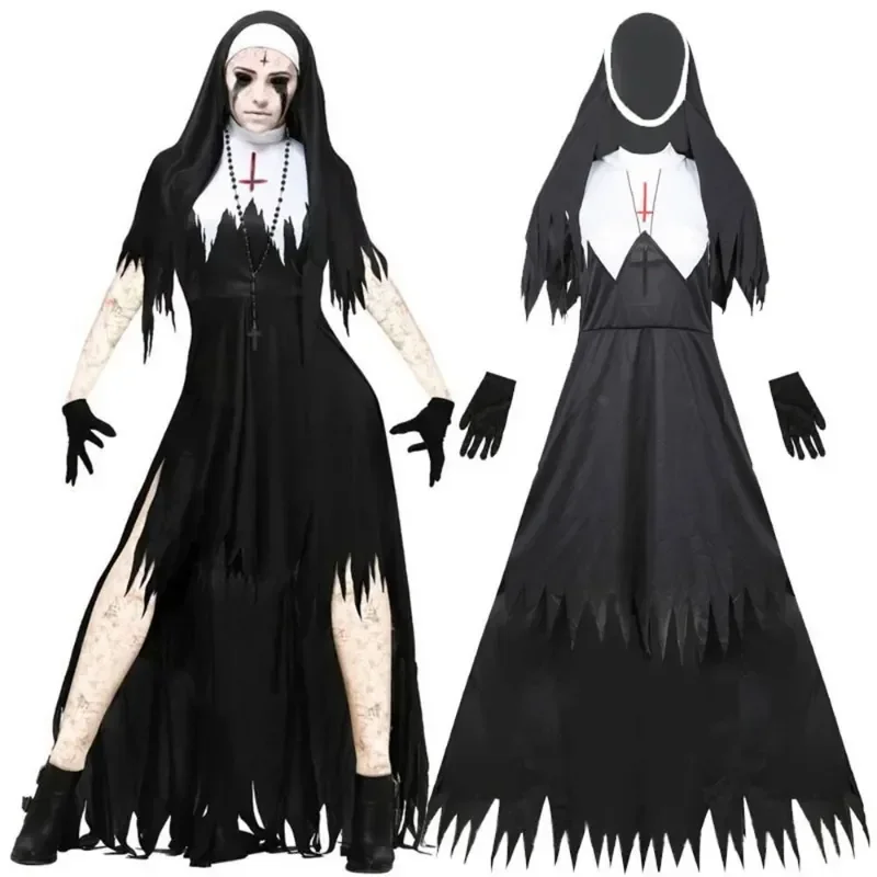 

Halloween Costume for Women Nun Costume Cosplay Costumes Vampire Demon Costume Cross Print Long Dress Party Costume