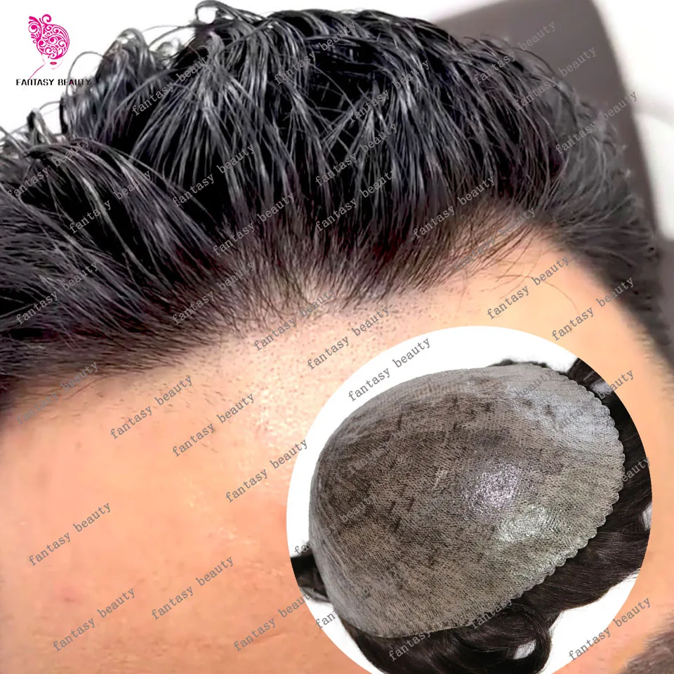 Super Durable Men Toupee Black Grey Brown Thin Male Wigs Human Hair Natural Hairline Microskin Full Skin Pu Capillary Prosthesis