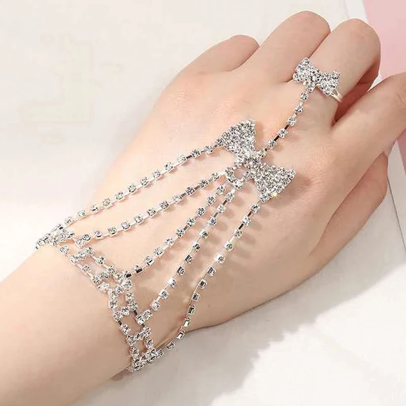 

Temperament Personality Rhinestone Bracelet Ring One Piece Jewelry Crushed Diamond Peplum Bracelet For Women Latin Wedding