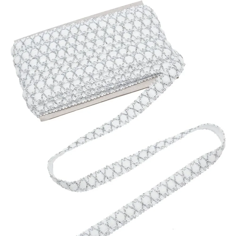 11 ярдов белая серебристая металлическая кружевная бейка замшевая лента с