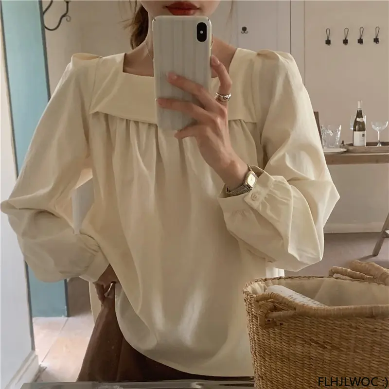 

Белая рубашка с квадратным вырезом, женские блузки, весна-лето 2023, дизайнерские короткие корейские шикарные хлопковые топы FLHJLWOC с баской