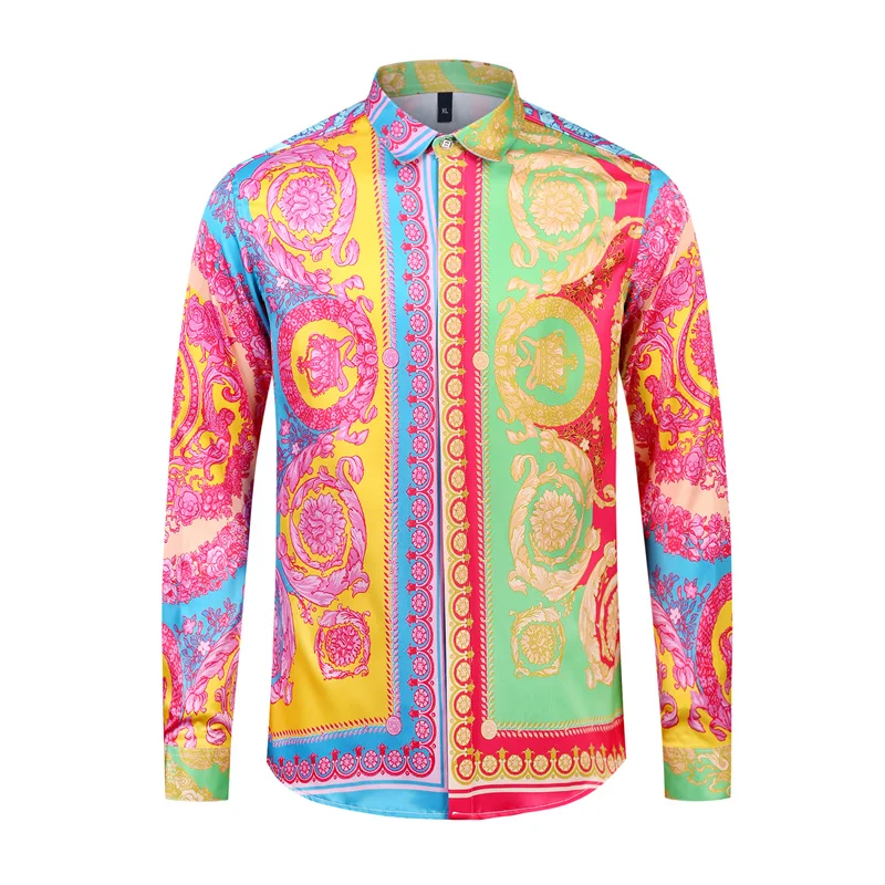 

Мужская приталенная рубашка с длинным рукавом, в стиле ретро