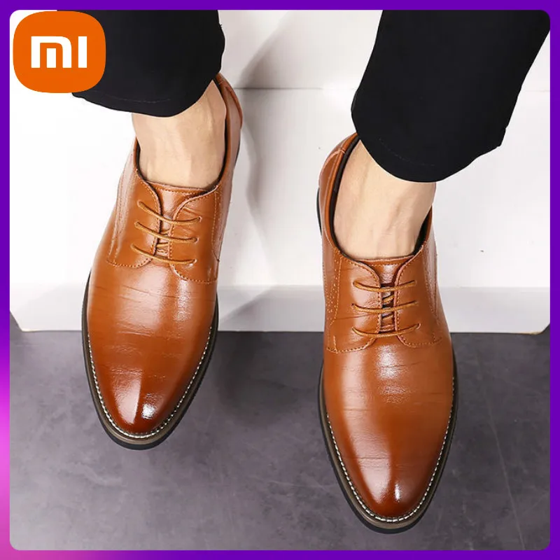 

Мужские классические туфли Xiaomi на плоской подошве, натуральная кожа, с перфорацией, резные итальянские официальные оксфорды, зимняя обувь б...
