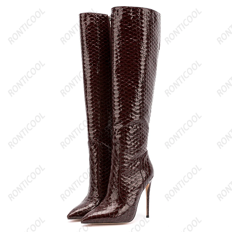 Ronticool женские зимние сапоги до колена ручной работы боковая молния туфли на