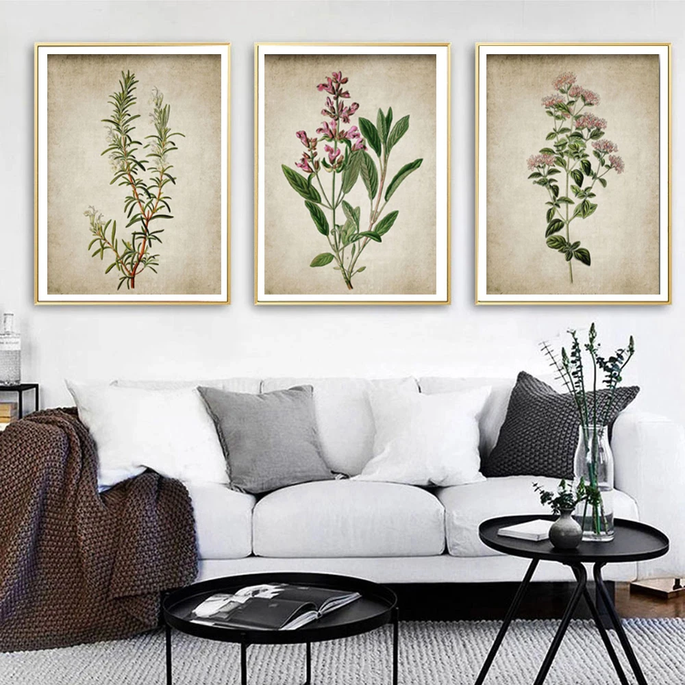 

Винтажное художественное полотно краска розмарин шалфей Тимьян настенные Ретро картины для дома художественное настенное украшение