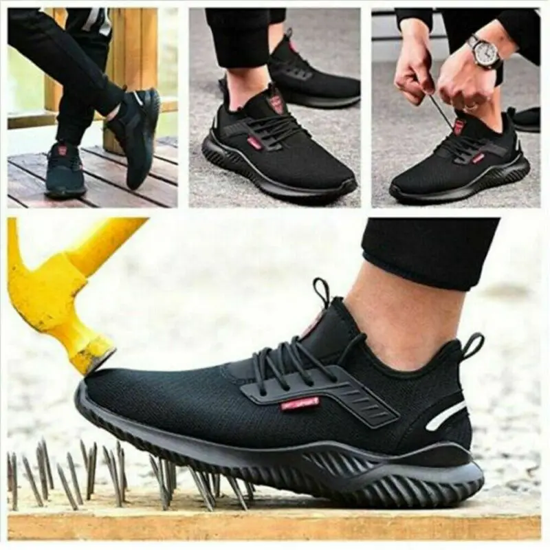 Work Black Sports UK Safety Shoes for Toe Trainers Lightweight Men Women Steel