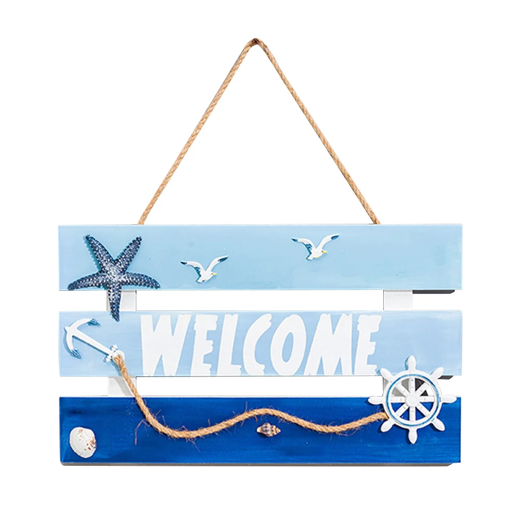 

Wooden Hanging Wall Ornament Mediterranean Themed Welcome Sign for Restaurant