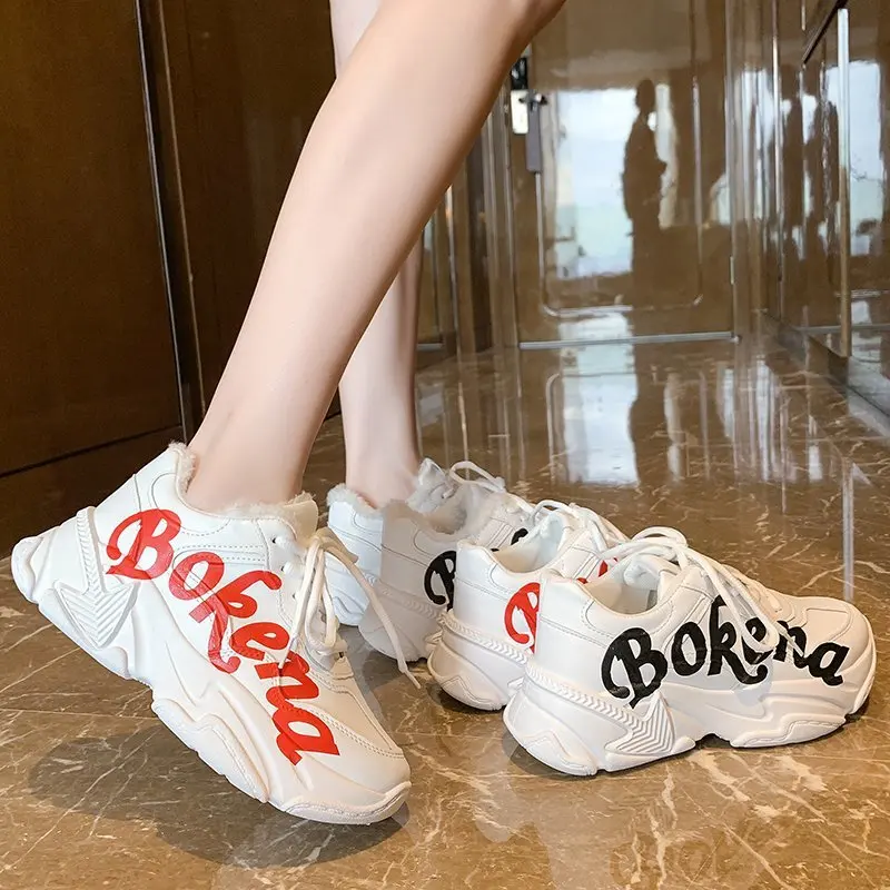 

Women's Ins2022 Fleece White Shoes Thick-soled Sneakers New Running Shoes Wholesale