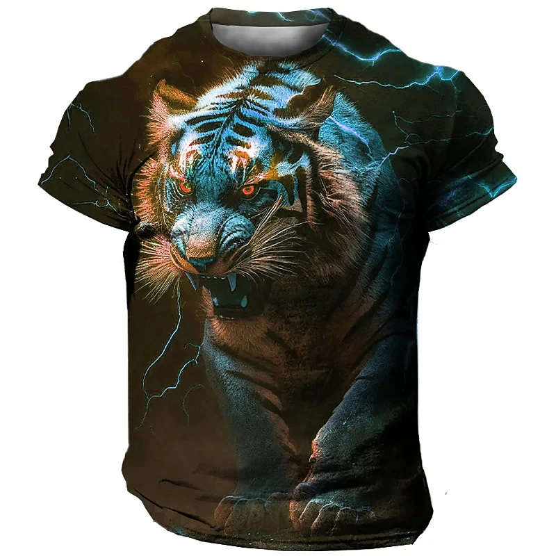Funny Tiger Print T Shirt For Men High Quality 3D Animal Harajuku Streetwear Fashion Leisure O-neck Short Sleeve Oversized Tees