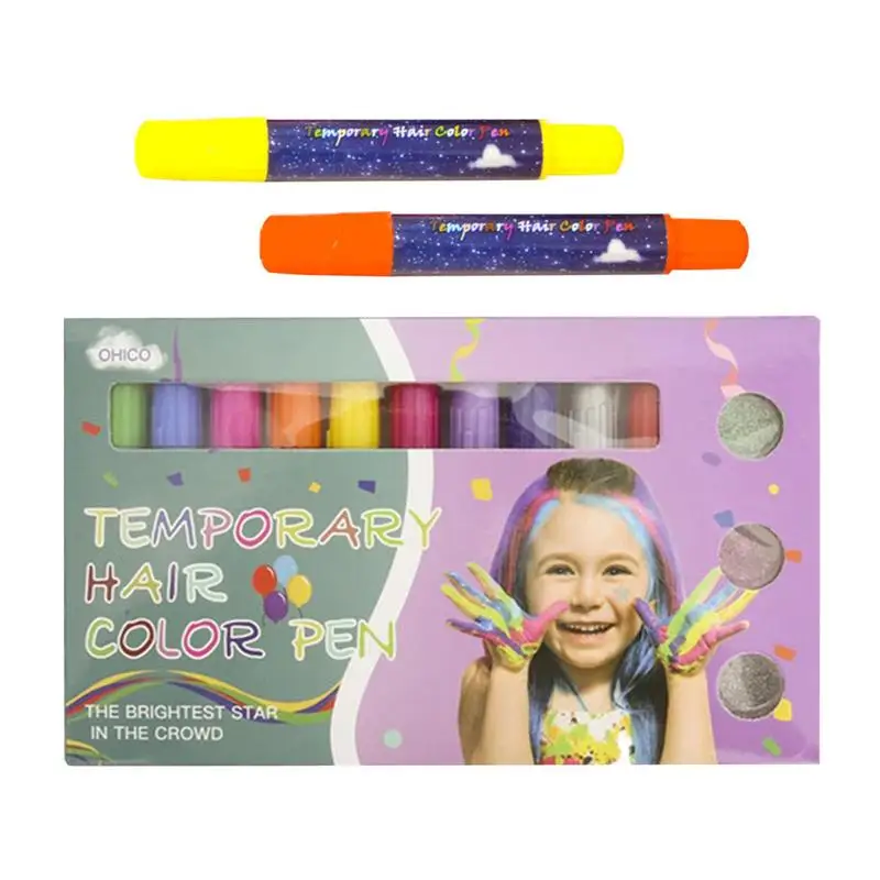 

Temporary Hair Color Pen 10 Colors Crayons For Hair Water-Soluble Temporary Dye Pencil For Kids Girls Women Halloween Party