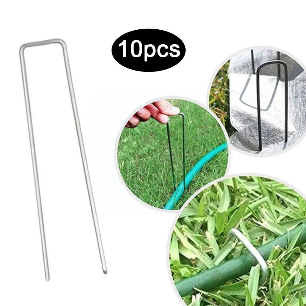 

10pcs/Pack Garden Peg Silver Metal U-Shape Garden Staple Fixed Gardening Pegs Fixing Film Film Ground Nail Peg Garden Tools Q4A8