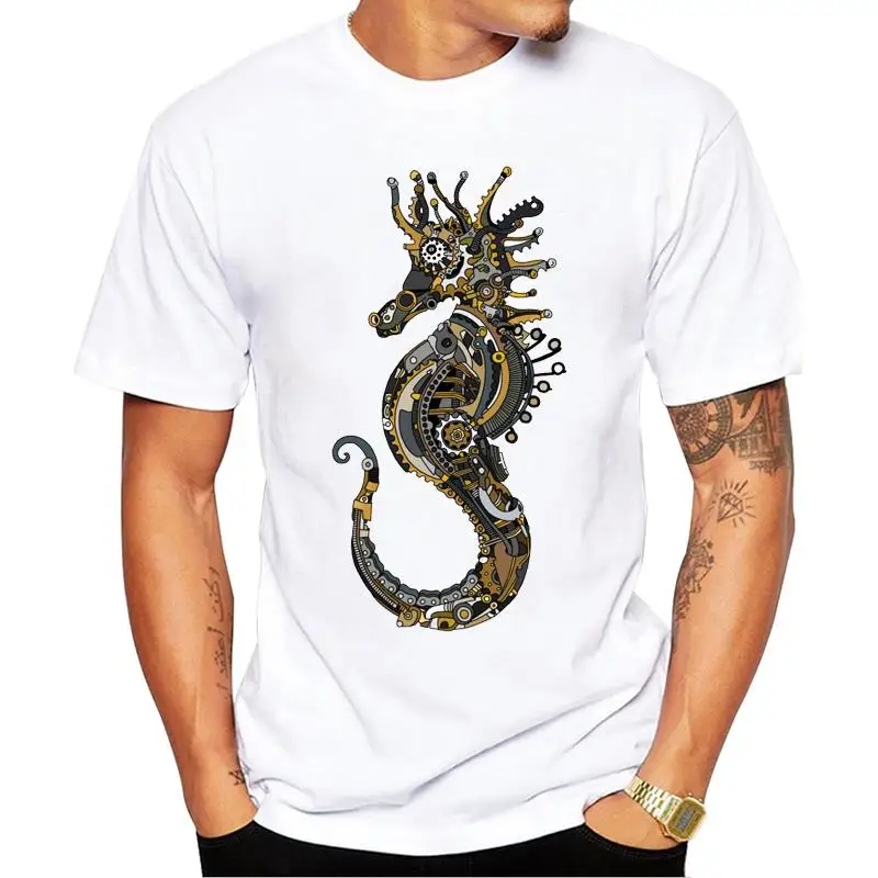 

FPACE New Fashion Creative Men T-Shirt Hipster Steampunk Seahorse Printed Tshirts Cool Tops Short Sleeve Funny Tee