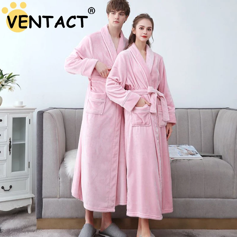 

Банные халаты VENTACT для пар, женская зимняя фланелевая Толстая бархатная длинная ночная рубашка из искусственного кораллового флиса, Мужска...