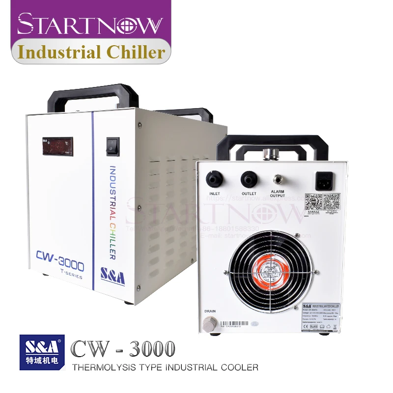 Enfriador de agua Industrial S & A CW-3000 para husillo CNC 60W 80W, máquina de corte láser CO2, tubo láser de refrigeración CW3000, piezas de equipo