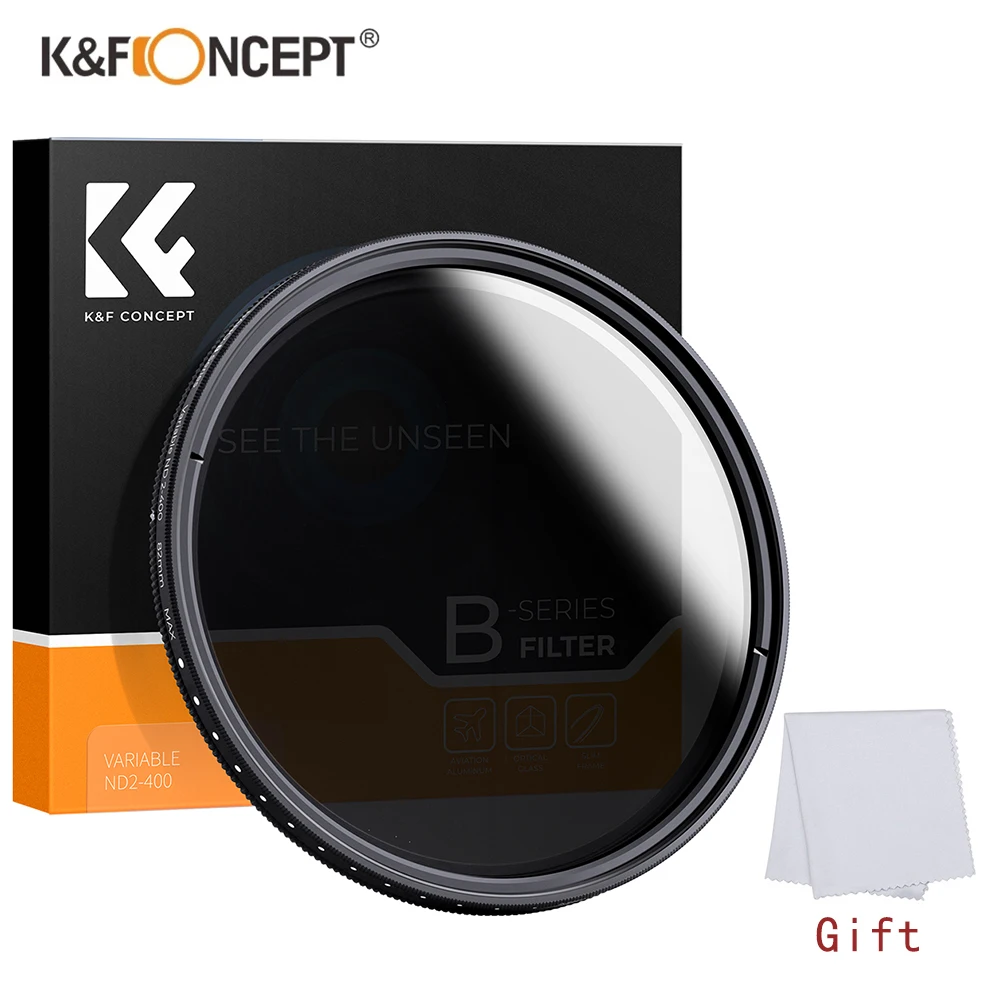 

K&F Concept Variable ND2-ND400 ND Filter 37/40.5/43/49/52/55/58/62/67/72/77/82mm Neutral Density Lens Filter With Cleaning Cloth