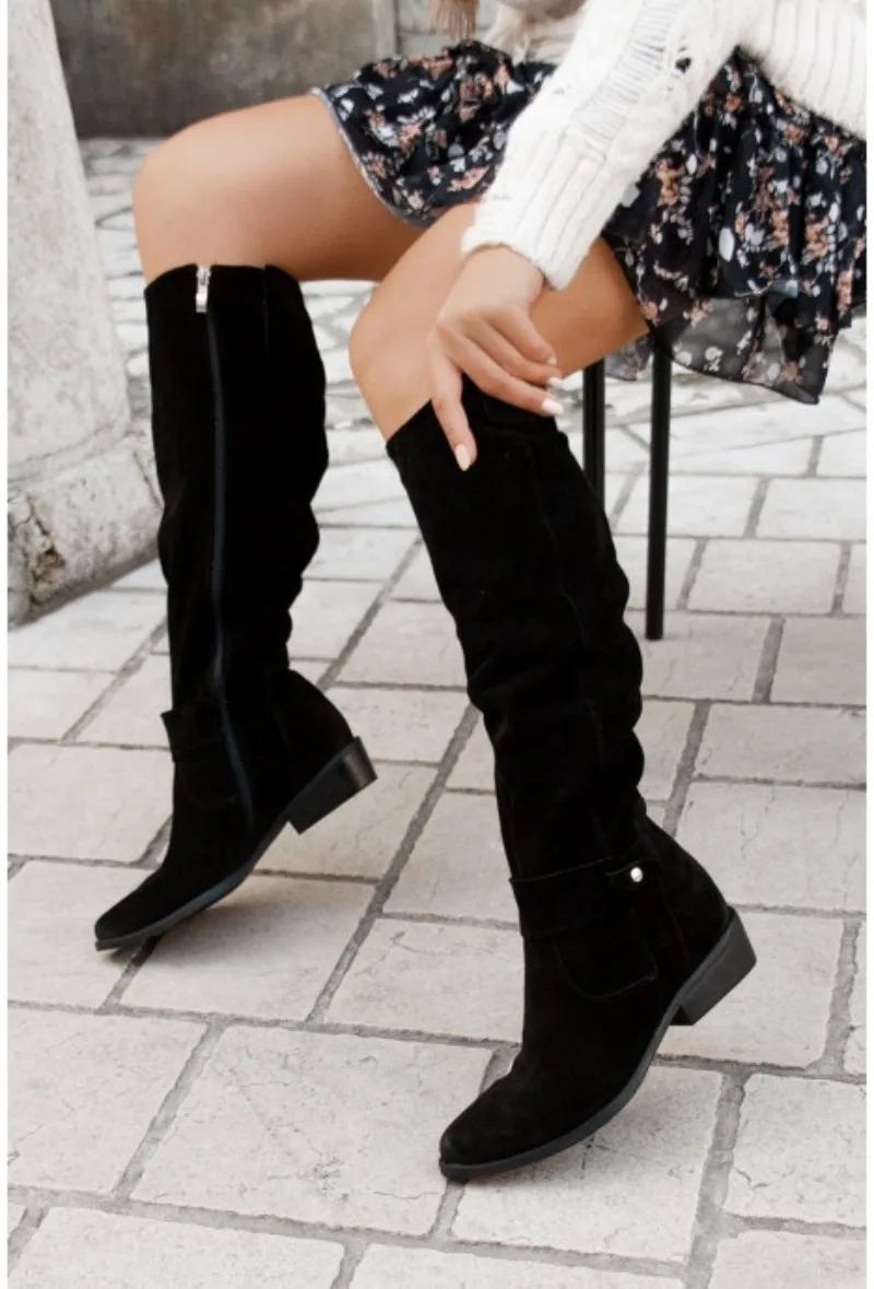 

WTEMPO Women Knee High Boots Sexy Winter Designer Luxury Casual Zipper Low Heel Female Shoes Comfortable Elegant Lady Boots