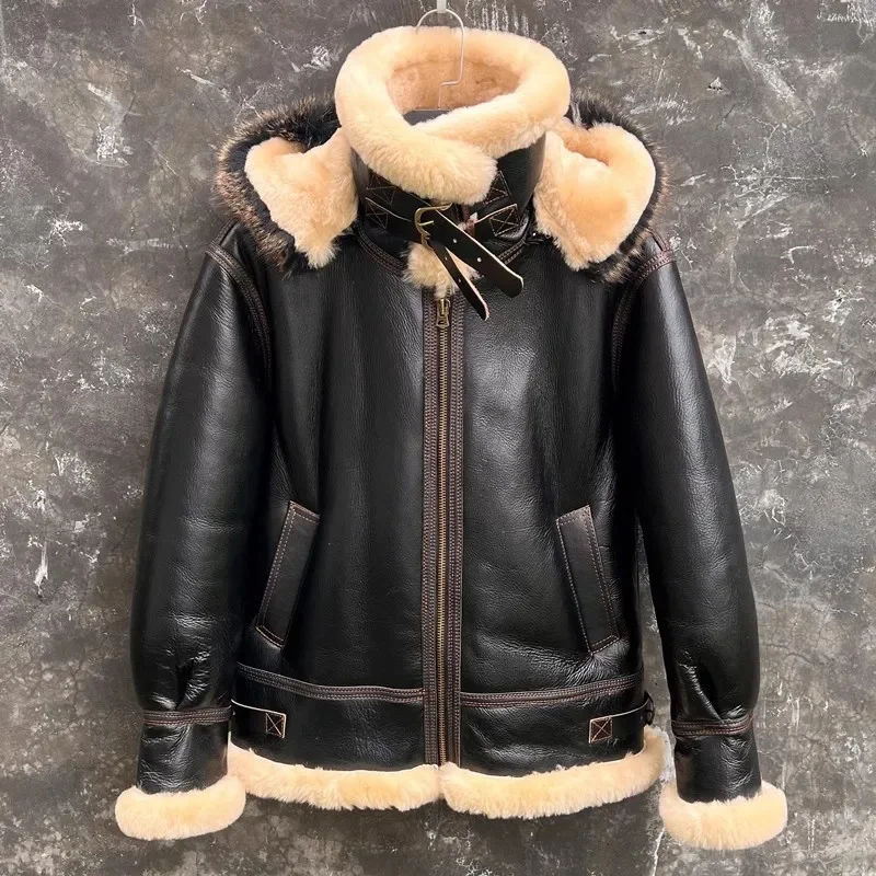 Shop Top Winter Warm genuine leather jacket.quality 100% thick wool sheepskin coat.Natural shearling wear.Thick Real Fur B3