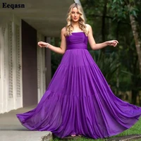eeqasn a line purple chiffon evening dress 2022 tiered pleats simple prom gowns straps arabic women formal party event dress