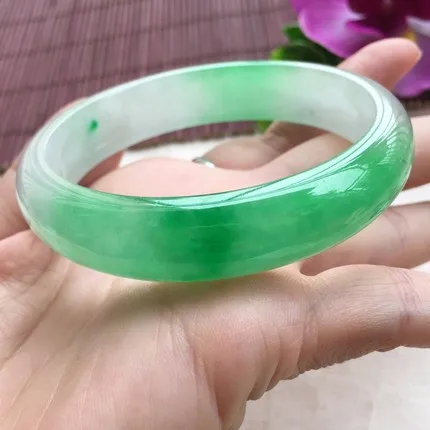 

zheru Jewelry Natural Burmese Emerald 54mm-64mm Light Green Bracelet Elegant Princess Jewelry Best Gifts for Moms and Girlfriend