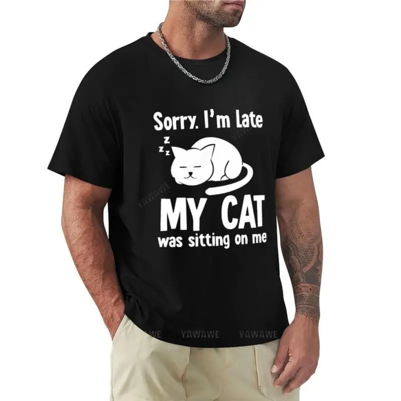 

Извините, я поздно, моя кошка сидела на мне, футболки для мальчиков, пустые футболки, корейские модные мужские винтажные футболки